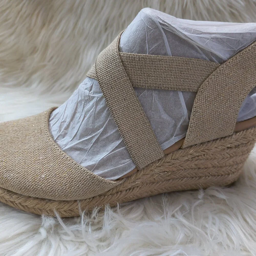 NIB Easy Spirit Mesa Espadrille Wedge - Size 7 Tan / Gold